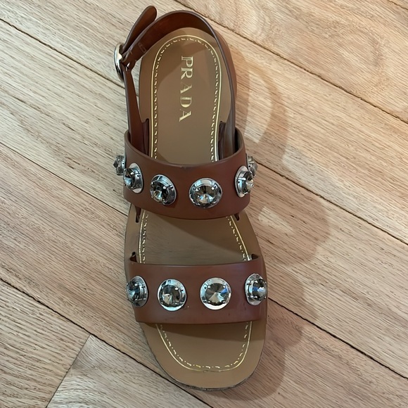 Prada Brown Leather Sandals with Large Rhinestones - Picture 6 of 9